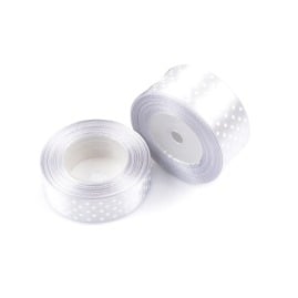 Wstążka satynowa kropki 38mm srebrna 22m WSK6139