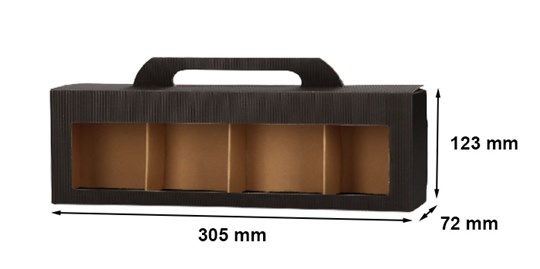 Czarny karton na 4 słoiki miodu karbowany 305x72x123mm z okienkiem