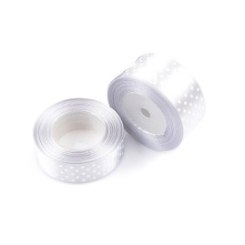 Wstążka satynowa kropki 12mm srebrna 22m WSK6139