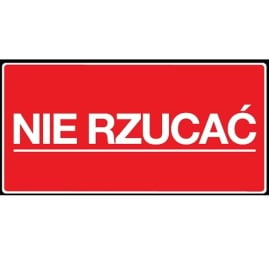 Etykieta samoprzylepna, błyszcząca z napisem ostrzegawczym "Ostrożnie" i wymiarach 10x5 cm