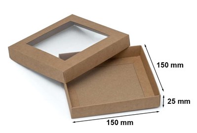 Pudełko ozdobne brązowe kraft 150x150x25mm z oknem