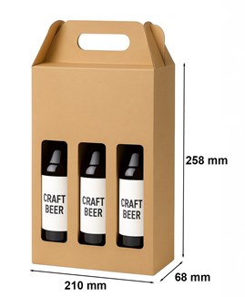 Karton wykrojnikowy z uchwytem i oknem 210x68x258mm na 3 piwa F217