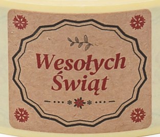 Naklejki Kraft 35x40mm Wesołych Świąt, 200szt