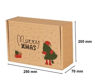Pudełko świąteczne karbowane 250x200x70mm, nadruk Merry Xmas