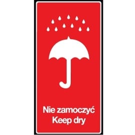 Etykiet samoprzylepna, ostrzegawcza na druku offsetowym z napisem : NIE ZAMOCZYĆ