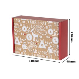Pudełko świąteczne 310x220x98mm brąz-czerw. F427
