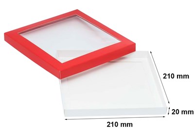 Pudełko ozdobne czerwone 210x210x20mm z oknem
