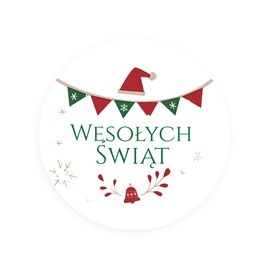 Naklejki okrągłe Białe Fi40mm Wesołych Świąt Girlandy 200szt