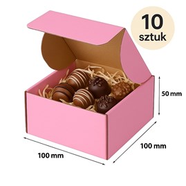 różowe pudełko fasonowe, 100x100x50, 10 sztuk, fala E, 420 g/m², pudełko na biżuterię, opakowania prezentowe, karton różowy