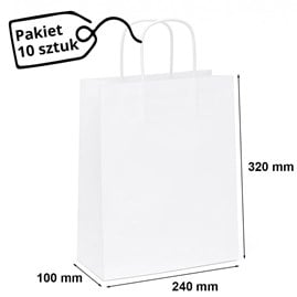 Pakiet - Torba papierowa na prezent 240x100x320 / BIAŁA 10szt