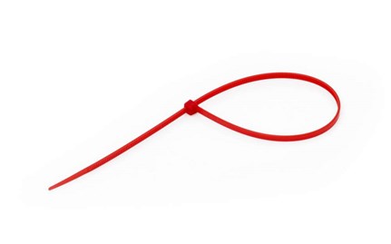 Wiązka czerwonych opasek zaciskowych trytytek kablowych 300 x 4,8 mm związanych gumką