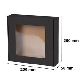 Czarne pudełko prezentowe z okienkiem ozdobne 200x200x50mm