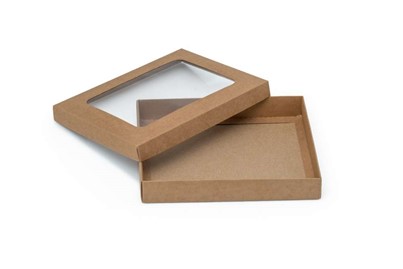 Pudełko ozdobne brązowe kraft 195x155x30mm z oknem