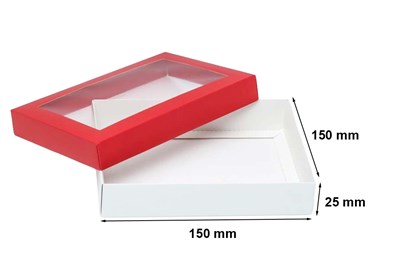 Pudełko ozdobne czerwone 150x150x25mm z oknem