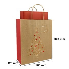 Torba świąteczna ozdobna KRAFT 260x120x320mm CHOINKA