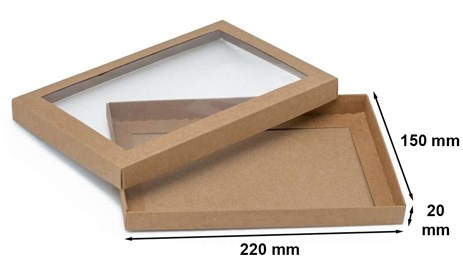 Pudełko ozdobne brązowe kraft 220x150x20mm z oknem