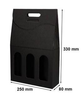 Pudełko karbowane czarne na 3 wina 250x80x330mm