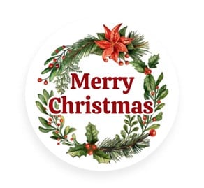 Naklejki okrągłe Białe Fi30mm Merry Christmas Wieniec 200szt