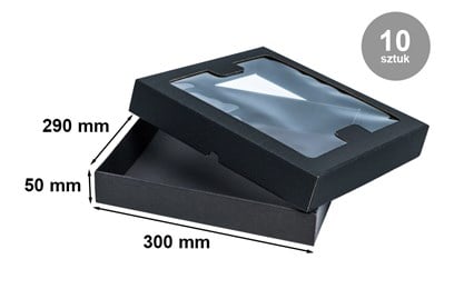 Pudełka karbowane czarne 290x300x50mm z oknem 10 sztuk
