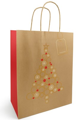 Torba papierowa KRAFT 180x80x220 mm z motywem choinki – ekologiczne świąteczne opakowanie