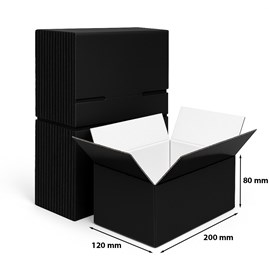 Pakiet 50 sztuk czarnych kartonów klapowych 200x120x80 mm – opakowania wysyłkowe