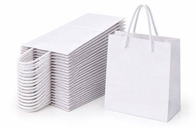 25 eleganckich białych toreb prezentowych kraft 140 × 51 × 153 mm z papieru 200 gsm, z gładką powierzchnią do personalizacji i wymiennymi uchwytami