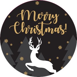 Naklejki okrągłe Czarne Fi30mm Merry Christmas Jelonek 200sz