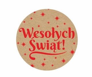 Naklejki okrągłe Fi30mm Wesołych Świąt Gwiazdki, 200szt