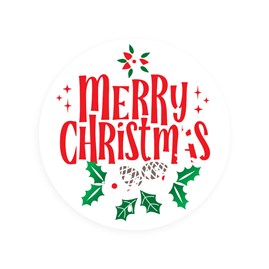 Naklejki okrągłe Białe Fi40mm Merry Christmas Wieniec 200szt