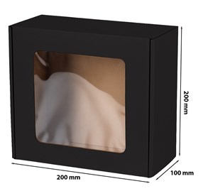 Czarne pudełko prezentowe z okienkiem ozdobne 200x200x100mm