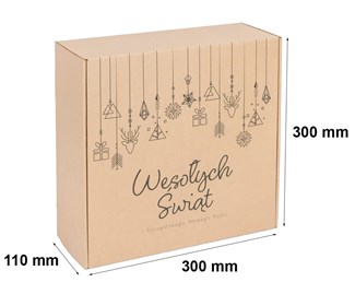 Karton fasonowy kraftowy z geometrycznym nadrukiem świątecznym, idealny do prezentów i paczek.
